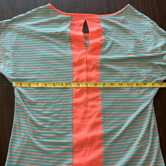 Robin-K teal blue/bright peach striped scoop neck short sleeve t-shirt - Picture 6 of 6